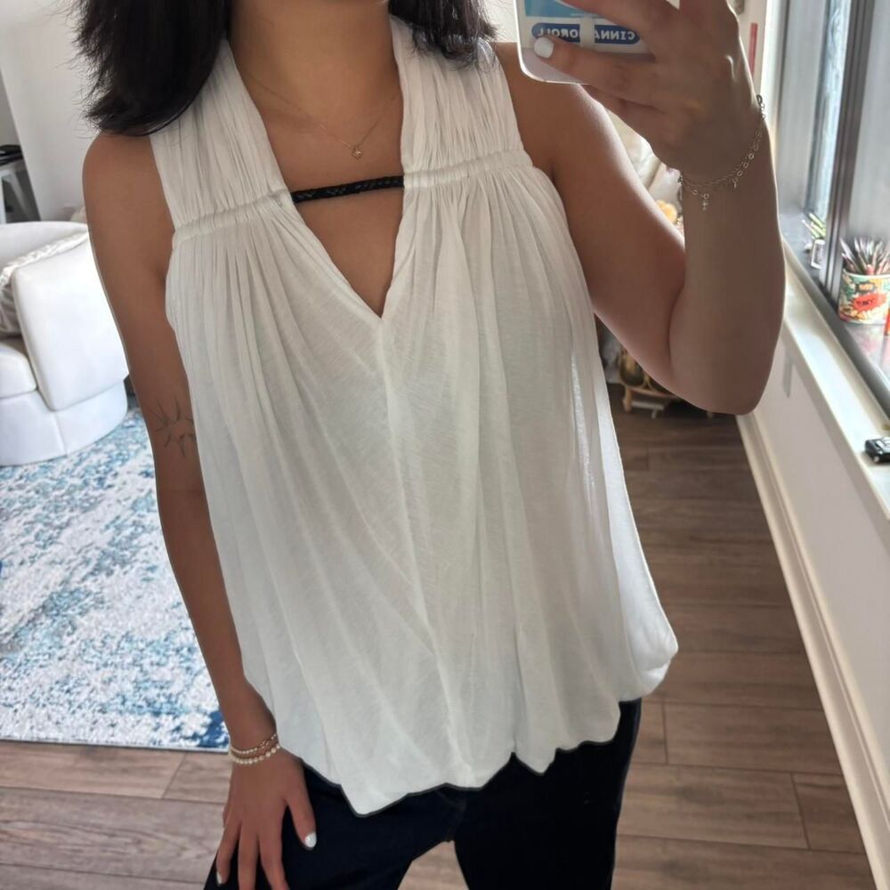 White Yigal Azrouel draped billowy silky knit sleeveless top size 2